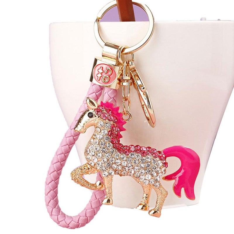 Lucky Charm Rhinestone-Studded Zodiac Horse Car Keychain, Cute Bag Pendant, Cartoon Animal Keychain Wholesale